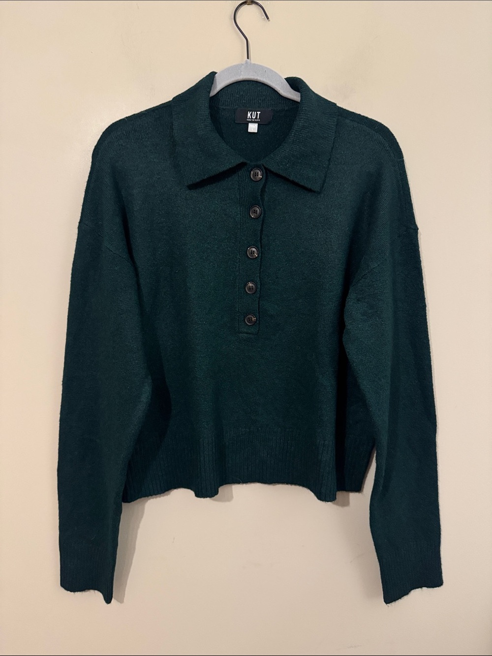 KUT from the Kloth Lilia Boxy Half Button Sweater, Green, size Large